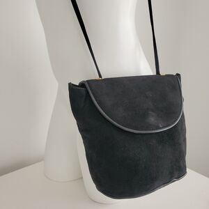 Vintage Black Suede Mini Crossbody Bag
